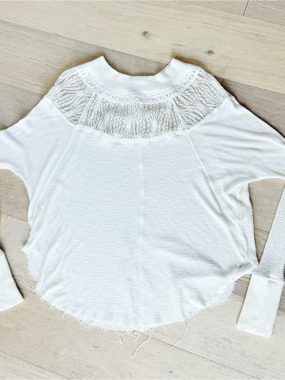 Free People Thermal Long Sleeve Slouchy Top XS Lace Trim Crewneck Soft Grunge